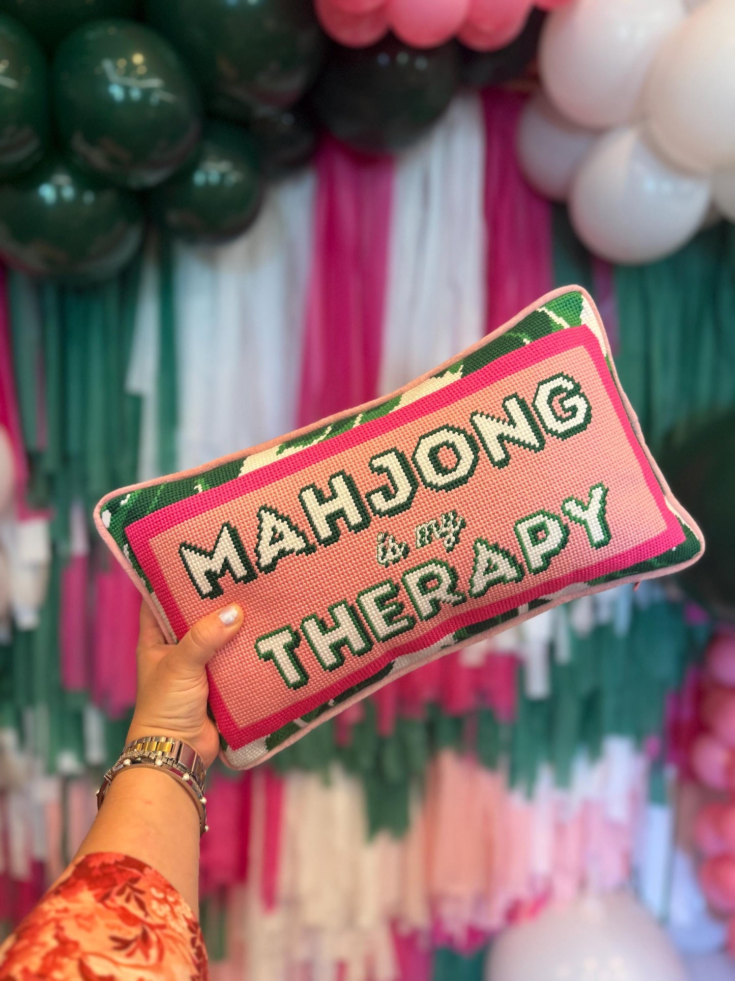 Mahjong is my Therapy Needlepoint Pillow
