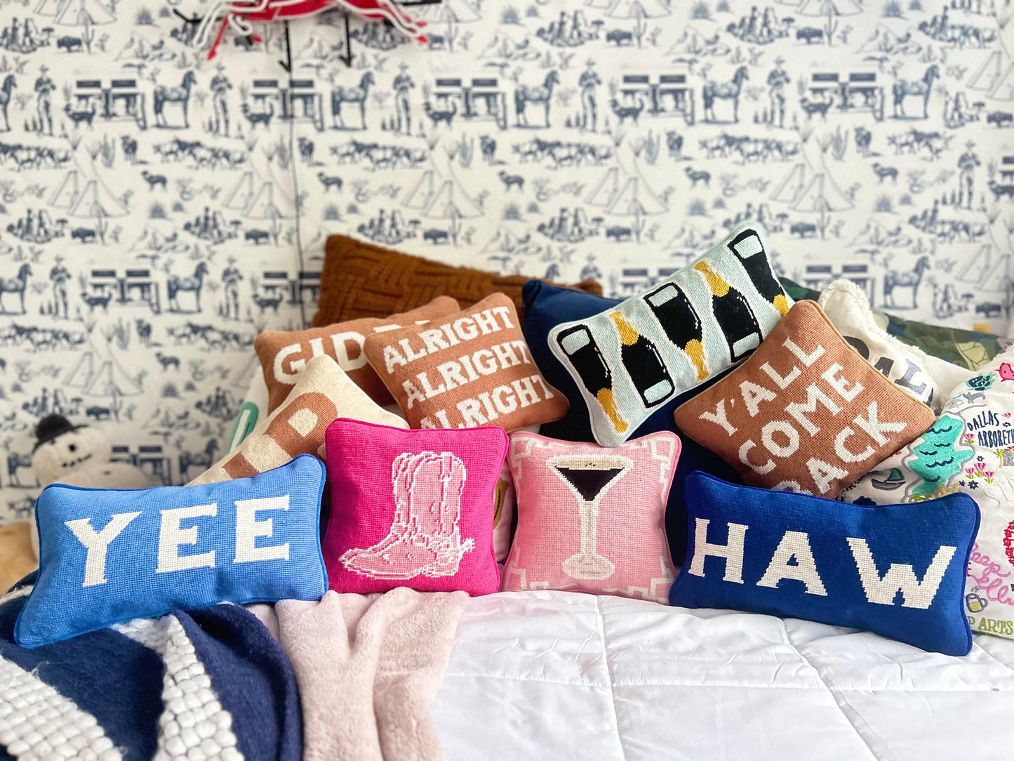 Champagne Bottle Needlepoint Pillows