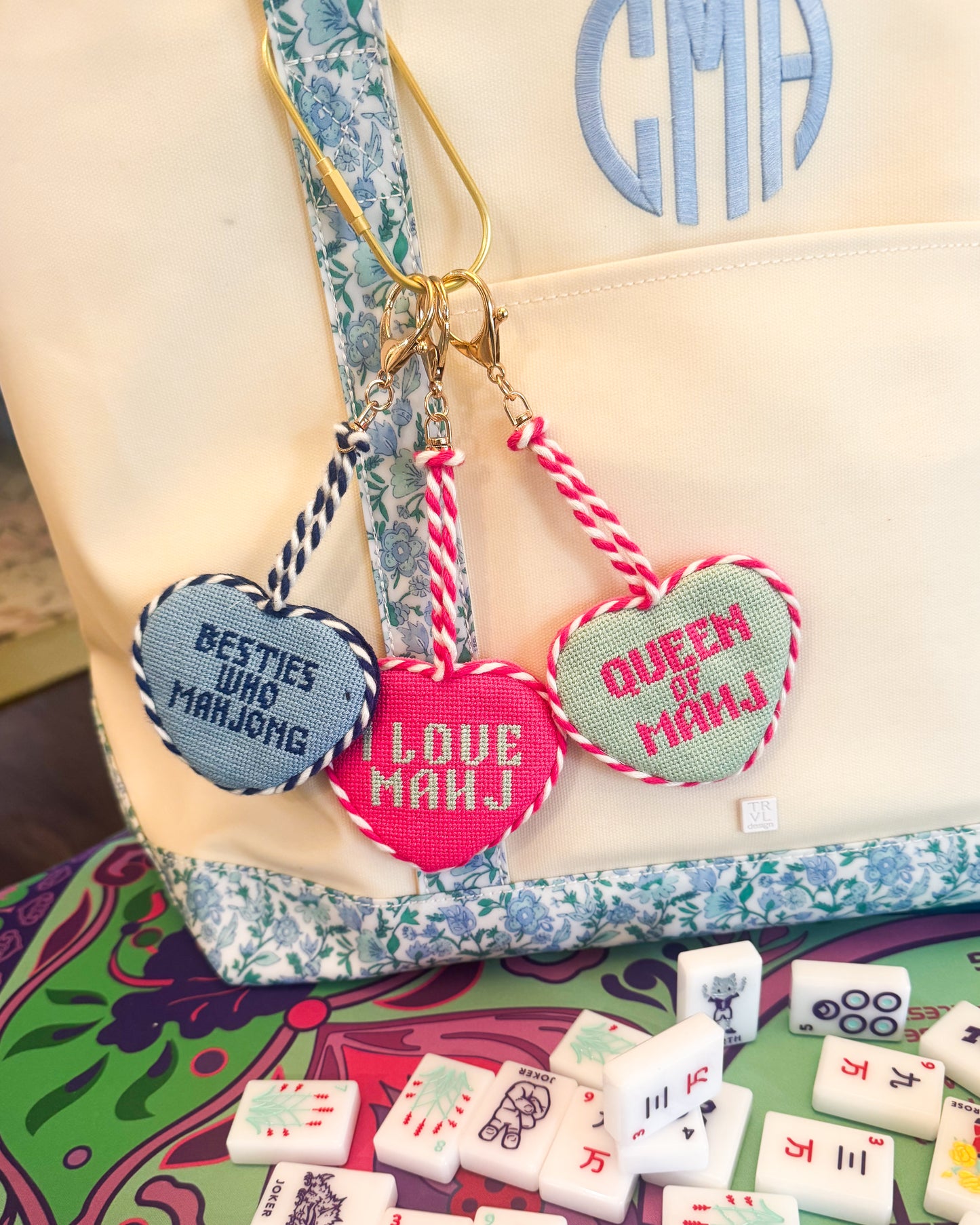 I Love Mahj Needlepoint Bag Charm