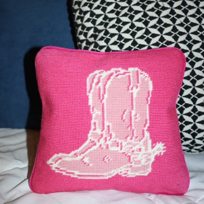 Pink Boots Needlepoint Pillow