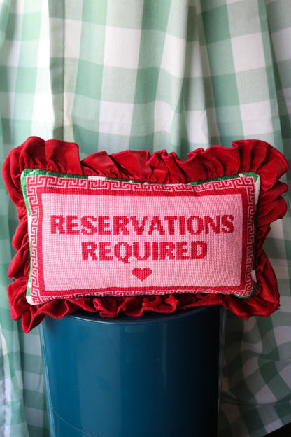 Reservations Required Pink Needlepoint Pillow