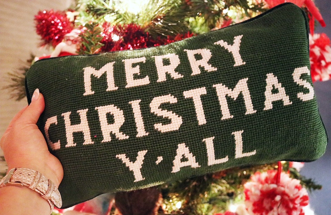 Merry Christmas Y'all Needlepoint Pillows