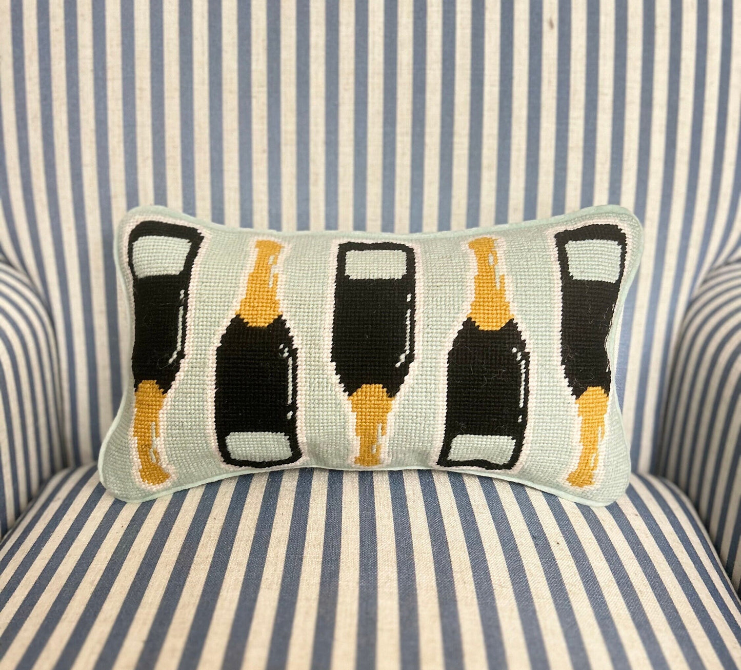 Champagne Bottle Needlepoint Pillows