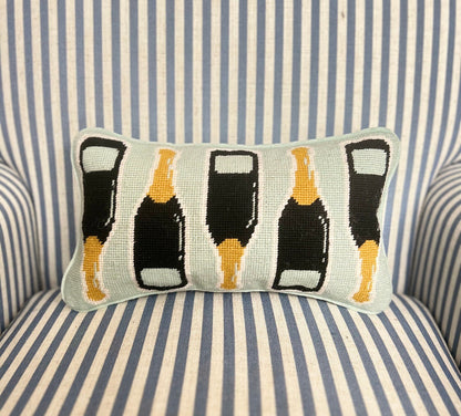 Champagne Bottle Needlepoint Pillows