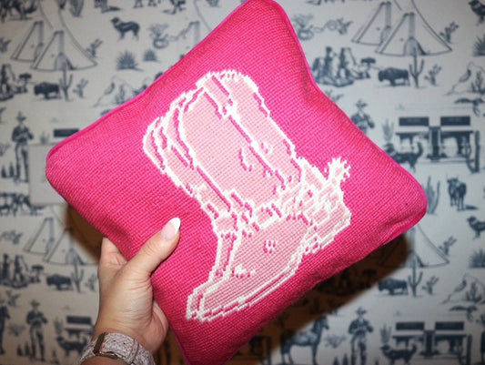 Pink Boots Needlepoint Pillow