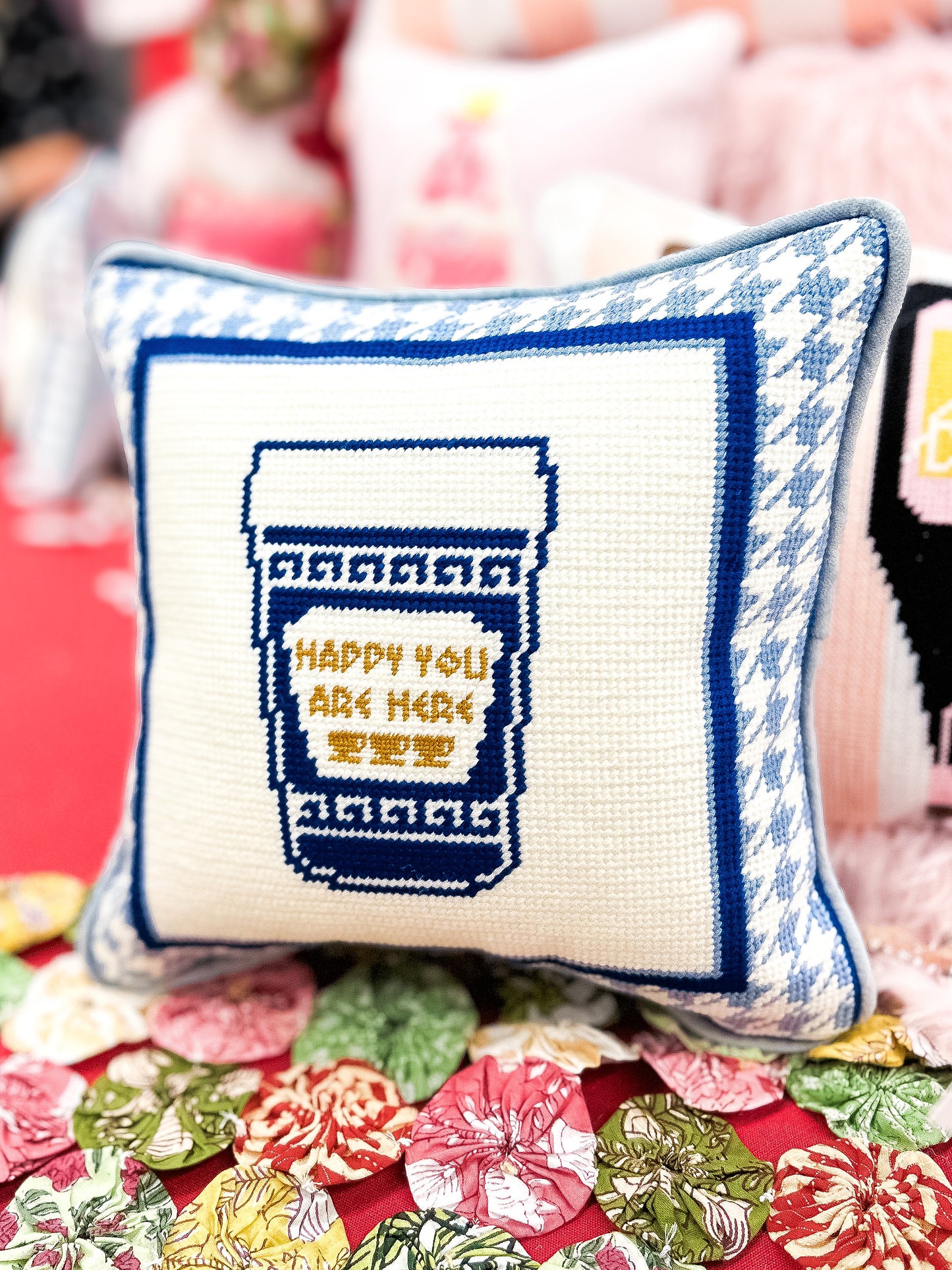 NYC Coffee Cup Needlepoint Pillow