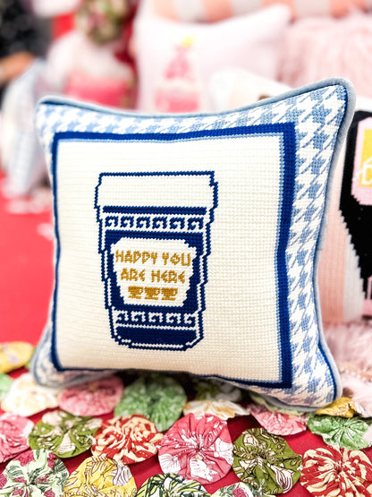 NYC Coffee Cup Needlepoint Pillow