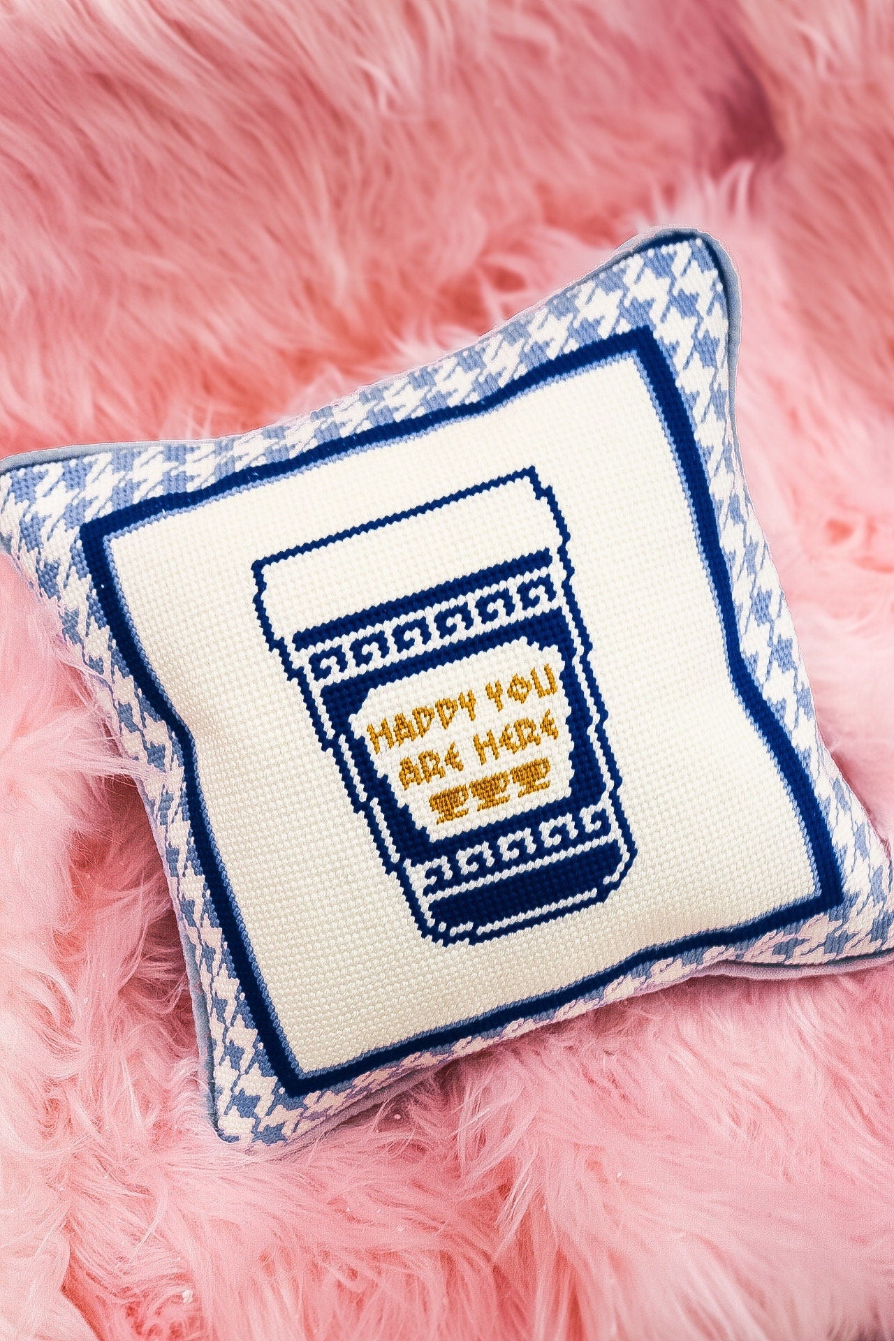 NYC Coffee Cup Needlepoint Pillow