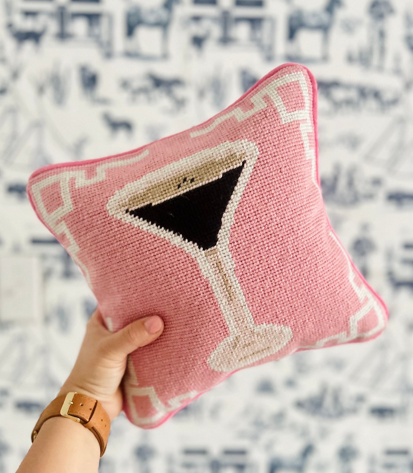 Espresso Martini Needlepoint Pillow