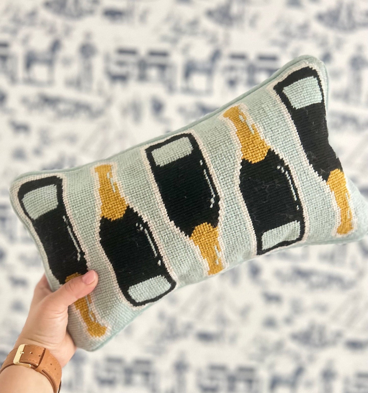 Champagne Bottle Needlepoint Pillows