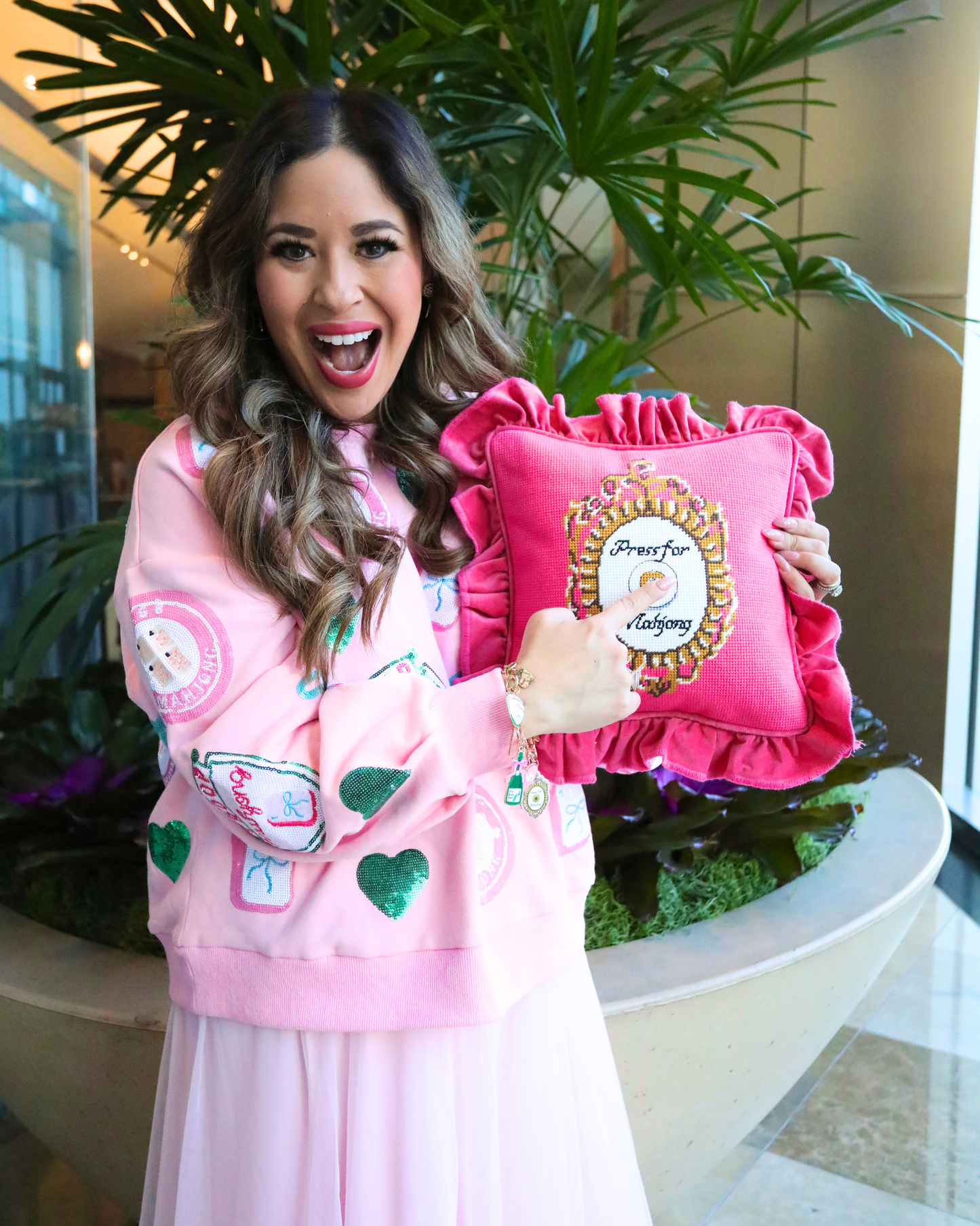 Press for Mahjong Needlepoint Pillow