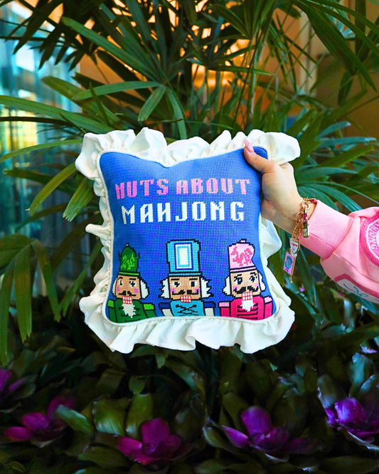 Nuts about Mahjong Needlepoint Pillow