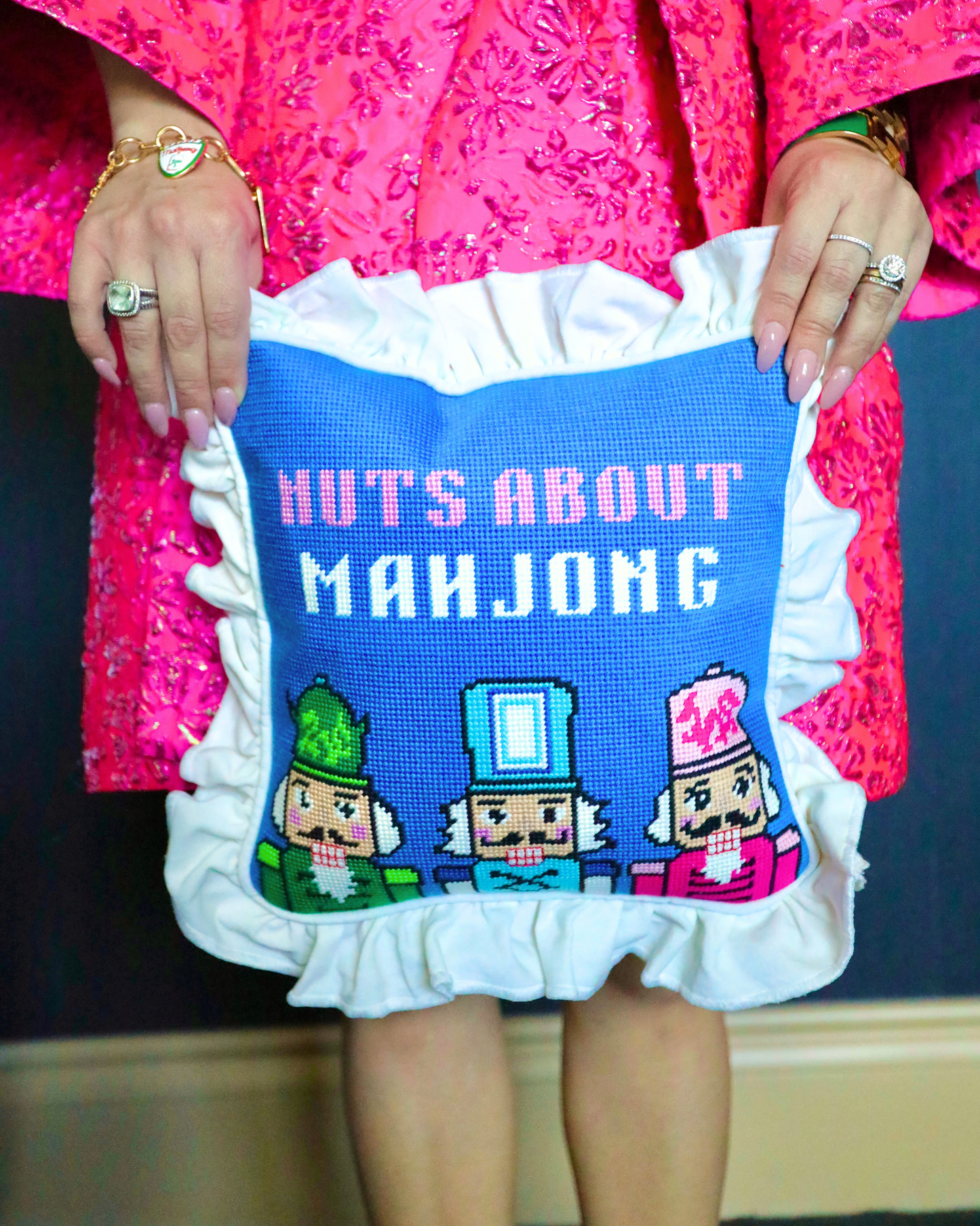 Nuts about Mahjong Needlepoint Pillow