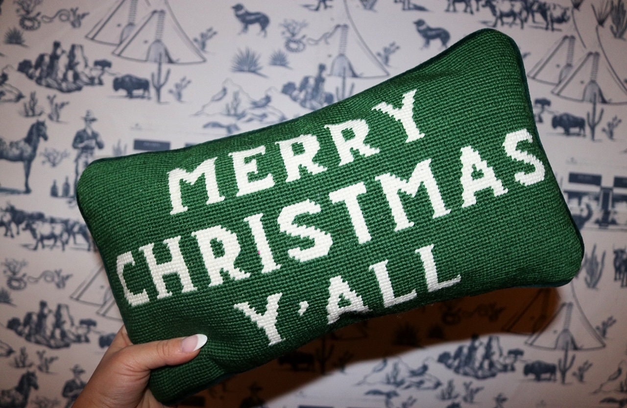 Merry Christmas Y'all Needlepoint Pillows