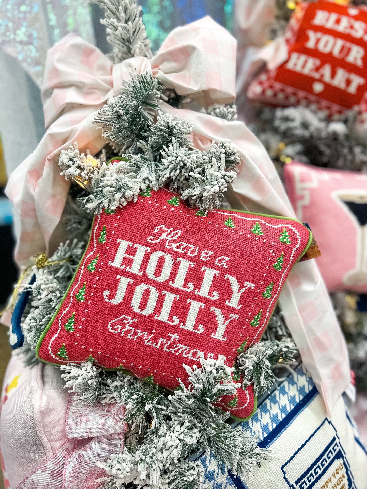 Merry Little Christmas Needlepoint Pillow