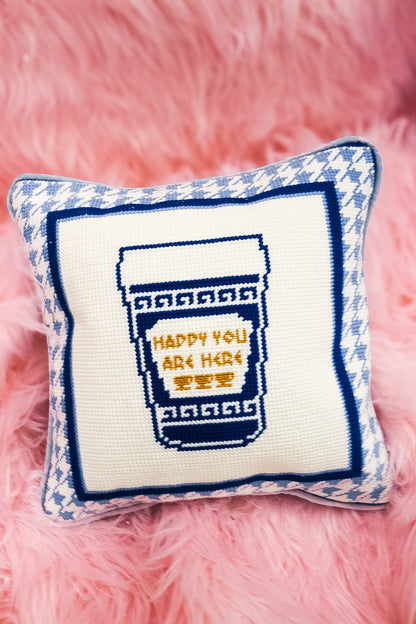 NYC Coffee Cup Needlepoint Pillow