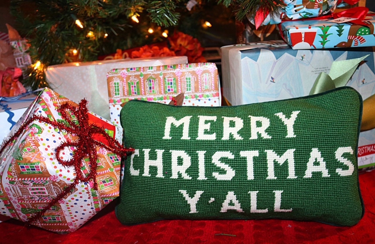 Merry Christmas Y'all Needlepoint Pillows