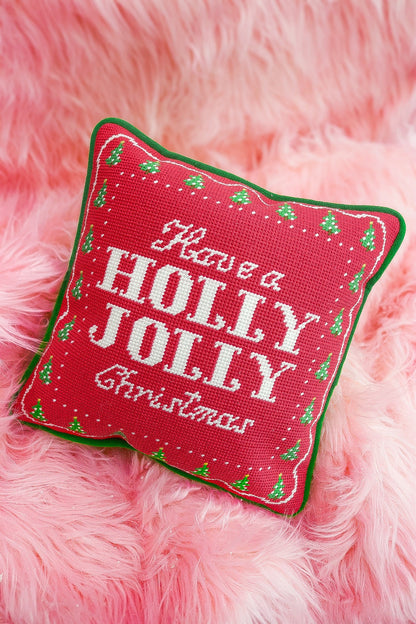 Merry Little Christmas Needlepoint Pillow