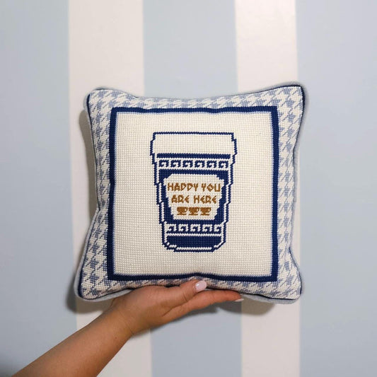NYC Coffee Cup Needlepoint Pillow