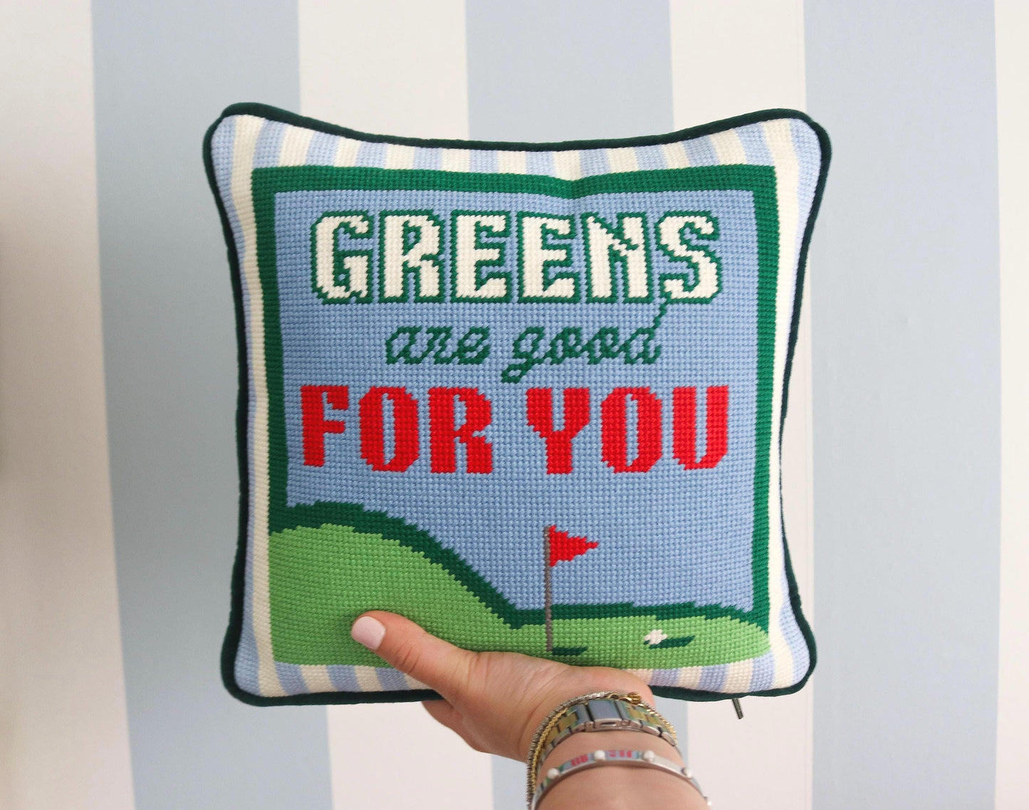 Greens are Good for You Golf Needlepoint Pillow