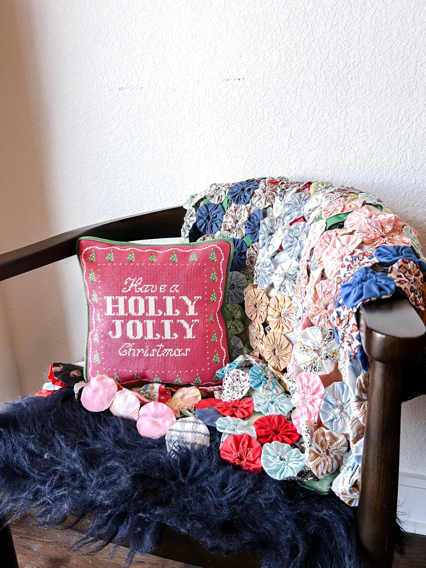 Merry Little Christmas Needlepoint Pillow