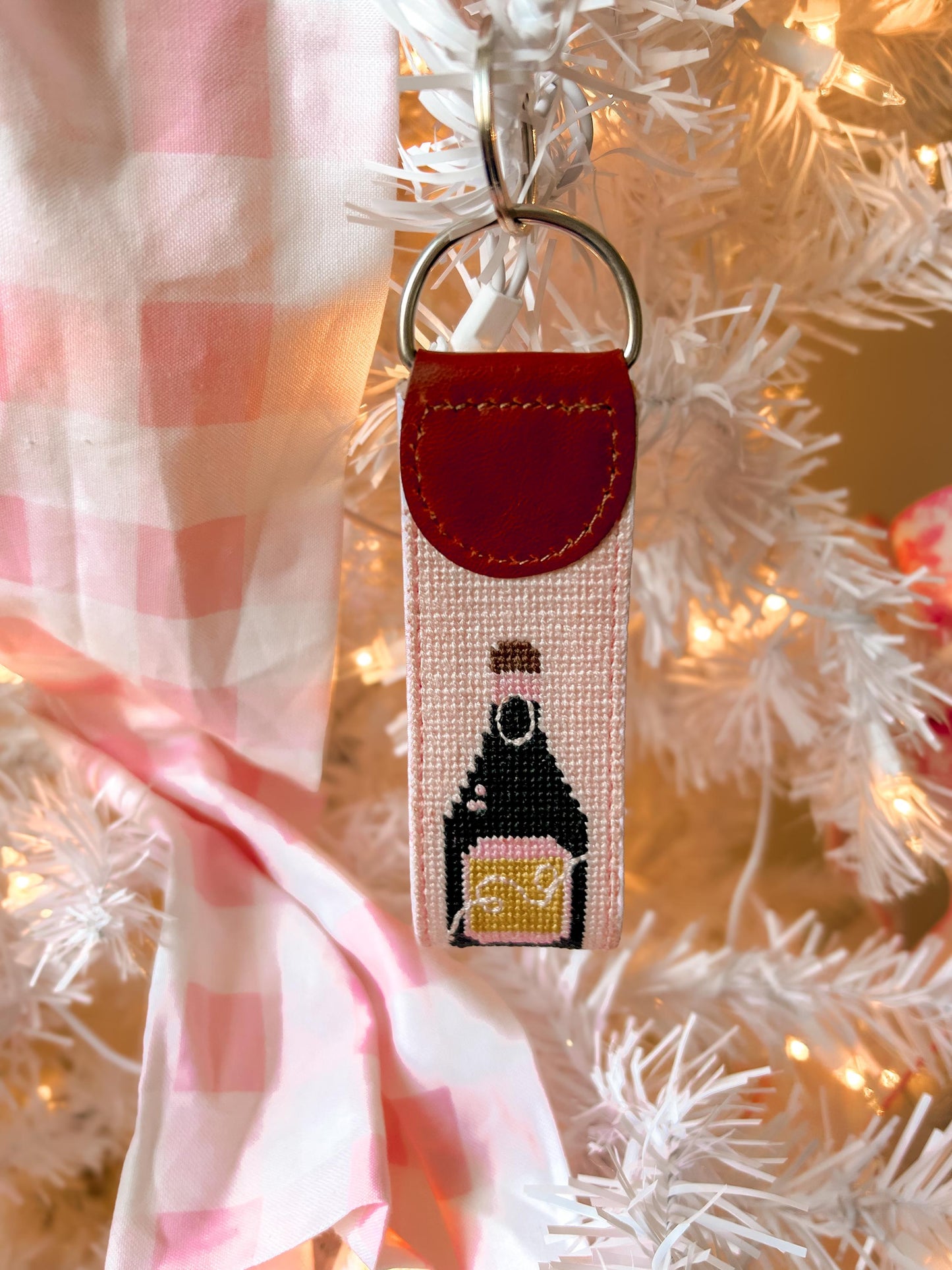 Champagne Needlepoint Keychain