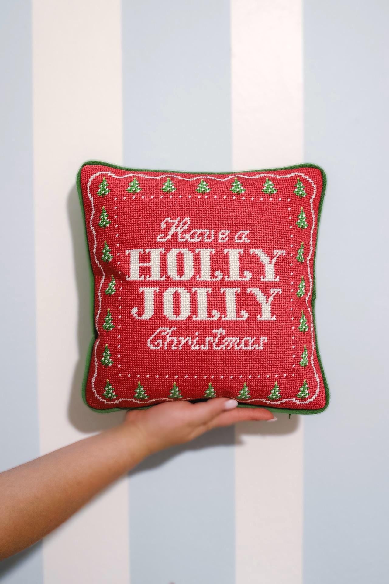 Merry Little Christmas Needlepoint Pillow