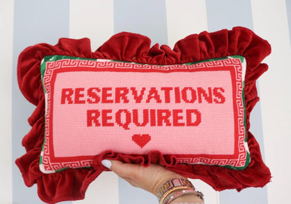 Reservations Required Pink Needlepoint Pillow